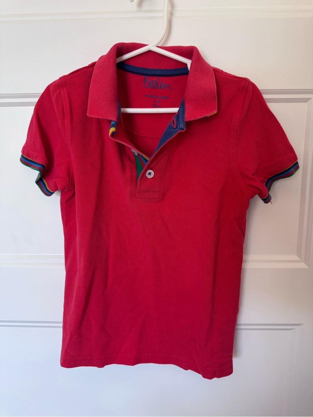 Boden Red Polo with rainbow Trim